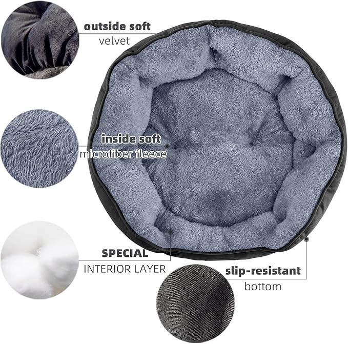 Asvin Medium Dog Bed for Medium Dogs, Large Cat Beds for Indoor Cats, Pet Bed for Puppy and Kitty, Extra Soft & Machine Washable with Anti-Slip & Water-Resistant Oxford Bottom, Black, 25 inches