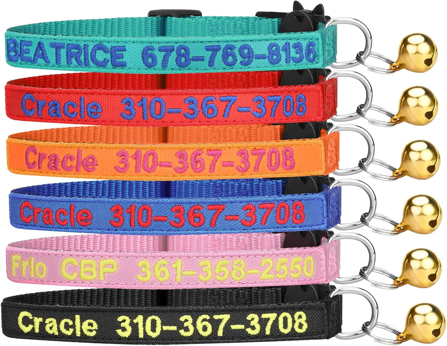 shangye Personalized Cat Collar, Custom Embroidered Cat Collars with with Name and Phone Number, Nylon ID Collar for Cat or Kitten with Breakaway Safety Release Buckle with Bell