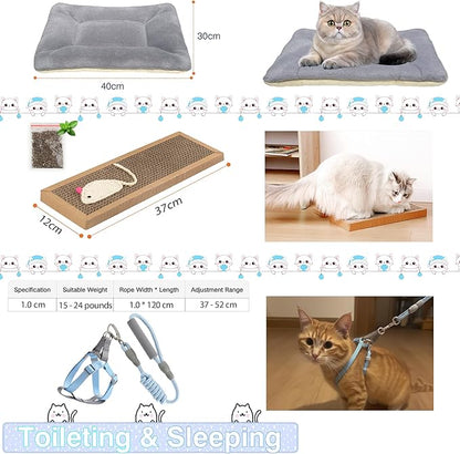 39PCS Kitten Starter Kit, Ideal for Cats Under 6 Months, Cat Supplies, Featuring 23-Piece Toy Set, Bed, Carrier, Single-use Litter Box, Bowls & More, Perfect for New Cat Owners - Blue