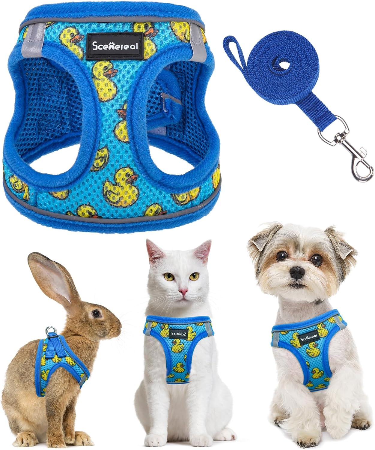 SCENEREAL Cat Harness & Leash Set Escape Proof - Adjustable Air Mesh Vest with Reflective Strips for Kittens, Puppies, Rabbits, Duck M