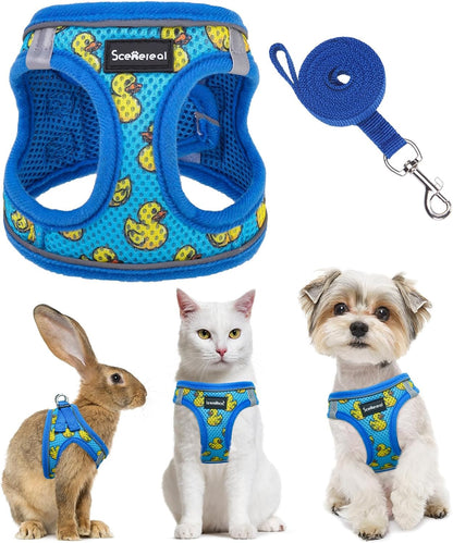 SCENEREAL Cat Harness & Leash Set Escape Proof - Adjustable Air Mesh Vest with Reflective Strips for Kittens, Puppies, Rabbits, Duck M