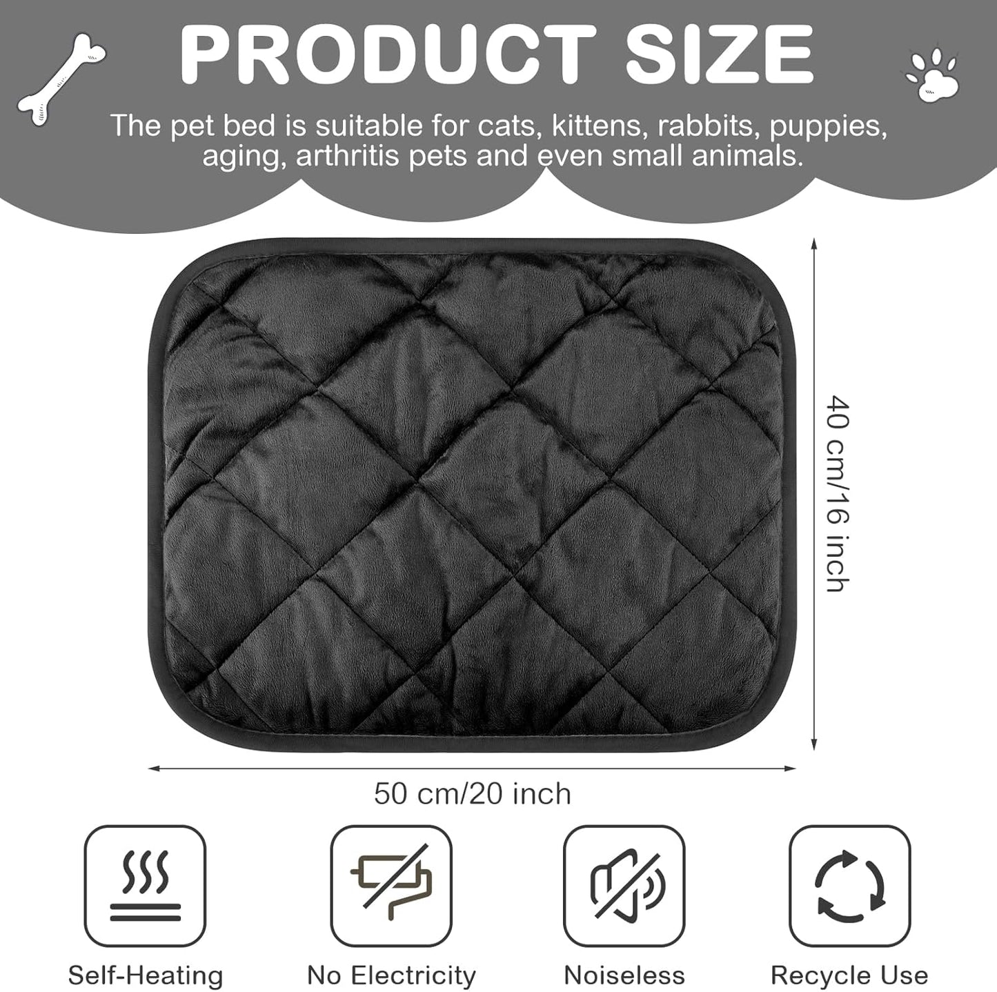 4 Pack Self Heating Cat Pad Self Warming Dog Mat Reflects Body Heat Extra Warm Thermal Pet Pad Washable Dog Cat Bed Crate Bed Mat Blanket(Black,16 x 20 Inch)