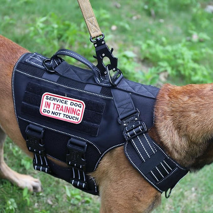 ICEFANG Tactical Mesh Dog Harness for Large Dogs,Reflective Dog Molle Vest with Metal Buckles,Hook and Loop Panels,No Pulling Front Clip for Walking Hiking Training (Large (Pack of 1), Black)