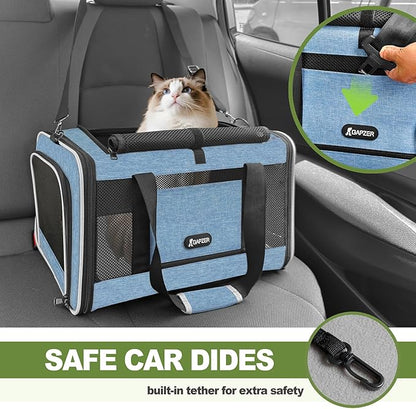 Cat Carrier 18 x 11 x 11 Top Loading Soft-Sided Pet Travel Bag Over 15lbs, Portable Small Dog Puppy Car Crate 10 lbs, Chihuahua Kennel Carry Case, Kitty Cloth Cage Medium Cat Under 25 Blue