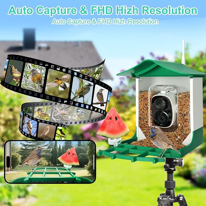 Smart Bird Feeder with Camera,AI Identify Birds Species,Auto Record 2K Birds Video in Backyard Garden,Live View,Instant Notifications，Solar Powered Charging,Ideal Gift for Family and Bird Lovers