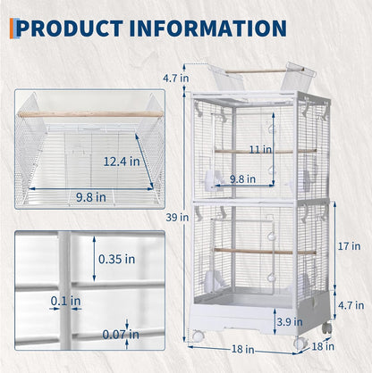 GarveeHome Small Bird Cage with Wheels, 40 Inch Parakeet Cage with Top Stand, 3 in 1 Bird Carrier for Parakeets, Canaries, Lovebirds, Small Quaker, Cockatiels, Budgie, Green Cheek,Conure