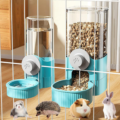 Hanging Automatic Food Feeder and Water Dispenser Bunny Gravity Feeding Station Waterer Set Self-Dispensing Feeder for Rabbit,Ferret,Guinea Pigs Chinchillas Hedgehog