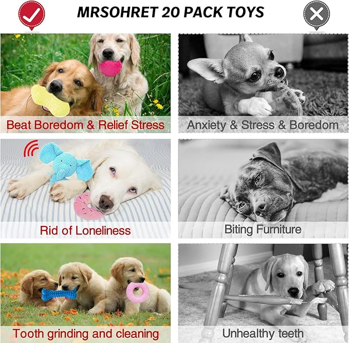 20Pcs Puppy Chew Toys for Teething, Dog Chew Toys with Rope Toys, Pet Dog Toothbrush, Treat Balls, Plush Toys and Squeaky Toy for Small Medium Dogs with Basket (20 Pack Elephant)