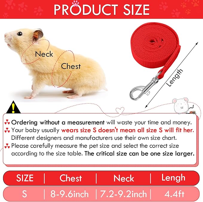 SATINIOR 2 Pieces Guinea Pig Clothes Baby Ferret Rats Hamster Soft Mesh Harness Leash Vest Set with Bell for Guinea Pigs, Hamster, Ferret, Rabbit, Chinchilla and Similar Small Animals(Black, Red,S)