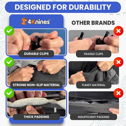 4Knines Back Seat Pet Cover for Dogs w/o Hammock – 54" Wide, Waterproof Car Seat Cover, Non-Slip, Heavy-Duty – Fits Cars, SUVs, Small Trucks – 2 Seat Belt & Latch Access – Back Seat Protector (Black)