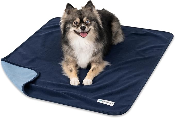 PetAmi Waterproof Dog Blanket for Small Medium Pets Dogs Cats, Pet Couch Cover Protector for Furniture, Reversible Washable Soft Fleece Cat Blanket for Bed Couch Sofa, 29x40 (Navy/Blue)