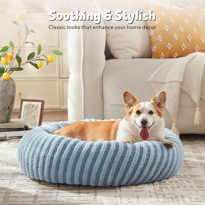 MIXJOY Dog Beds Large Sized Dogs, Washable Dogs Bed with Removable Cover, Cozy Donut Dog Ded Fluffy Plush Faux Fur Pet Bed with Anti-Slip Bottom, 36"x36"x10", Blue