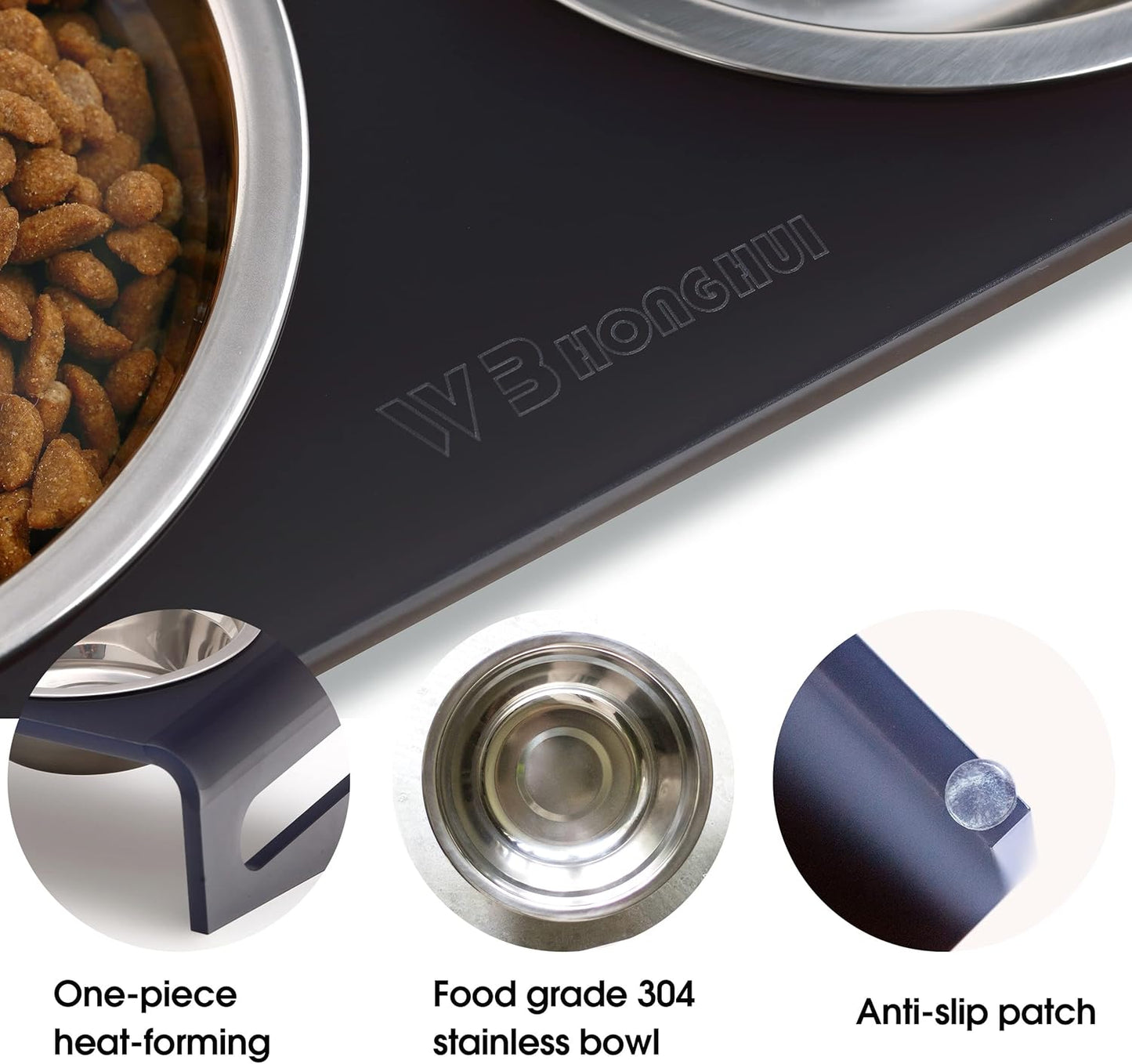 Tilted Raised Elevated Food and Water Bowls Stand for Cat or Small Dogs - Puppy's Clear Acrylic Stainless Steel Dishes Holder for Boy or Girl Pet,Modern,Durable and Easy to Clean by WBhonghui (Grey)