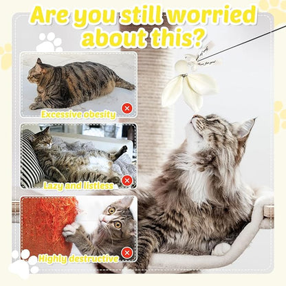 Interactive Cat Toys - 4-in-1 Cat Teaser Wand Toy and Feather Toys Refills for Indoor Cats to Chase and Exercise Design for Large and Small Cats