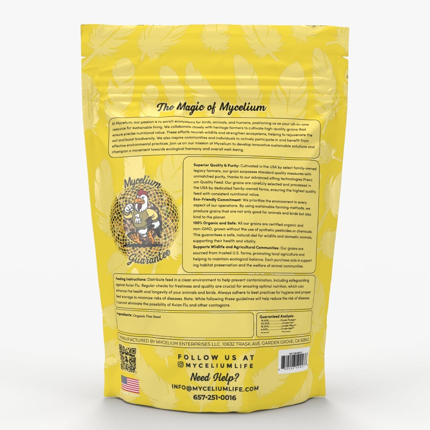 Mycelium Premium Flax Seed – Organic, Non-GMO, High Nutritional Value Bird Food for Parakeets, Canaries, and Finches, Sourced from Local USA Farms, Sustainable Farming, 5 lbs