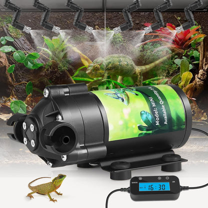 Reptile Mister System, External Timer & 360° Adjustable Nozzle, Humidifier for Reptiles, Amphibians, Rainforest Plants and Aquariums