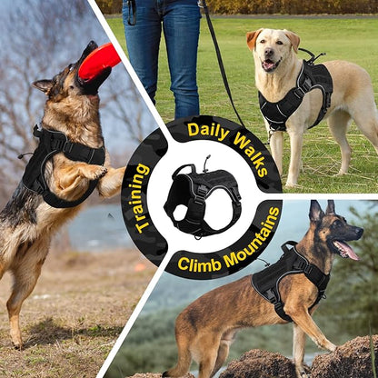 WINGOIN Black Tactical Dog Harness for Large Dogs, Heavy Duty No Pull Dog Harness with Handle, Adjustable Reflective Military K9 German Shepherd Big Size Dog Vest for Walking, Training, Hunting (L)