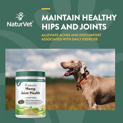 NaturVet – Hemp Joint Health For Dogs - Plus Hemp Seed | Supports Overall Joint Health | Enhanced with Glucosamine, MSM, Chondroitin & Antioxidants | 120 Soft Chews