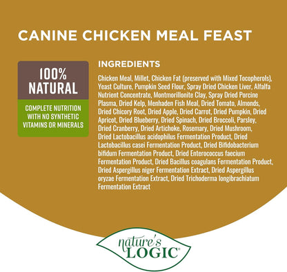 NATURE'S LOGIC Dry Dog Food - 100% Natural - No Synthetics - for All Ages, Sizes, Breeds - Free from Common Allergens, High Protein - Chicken Meal Feast, 13lbs