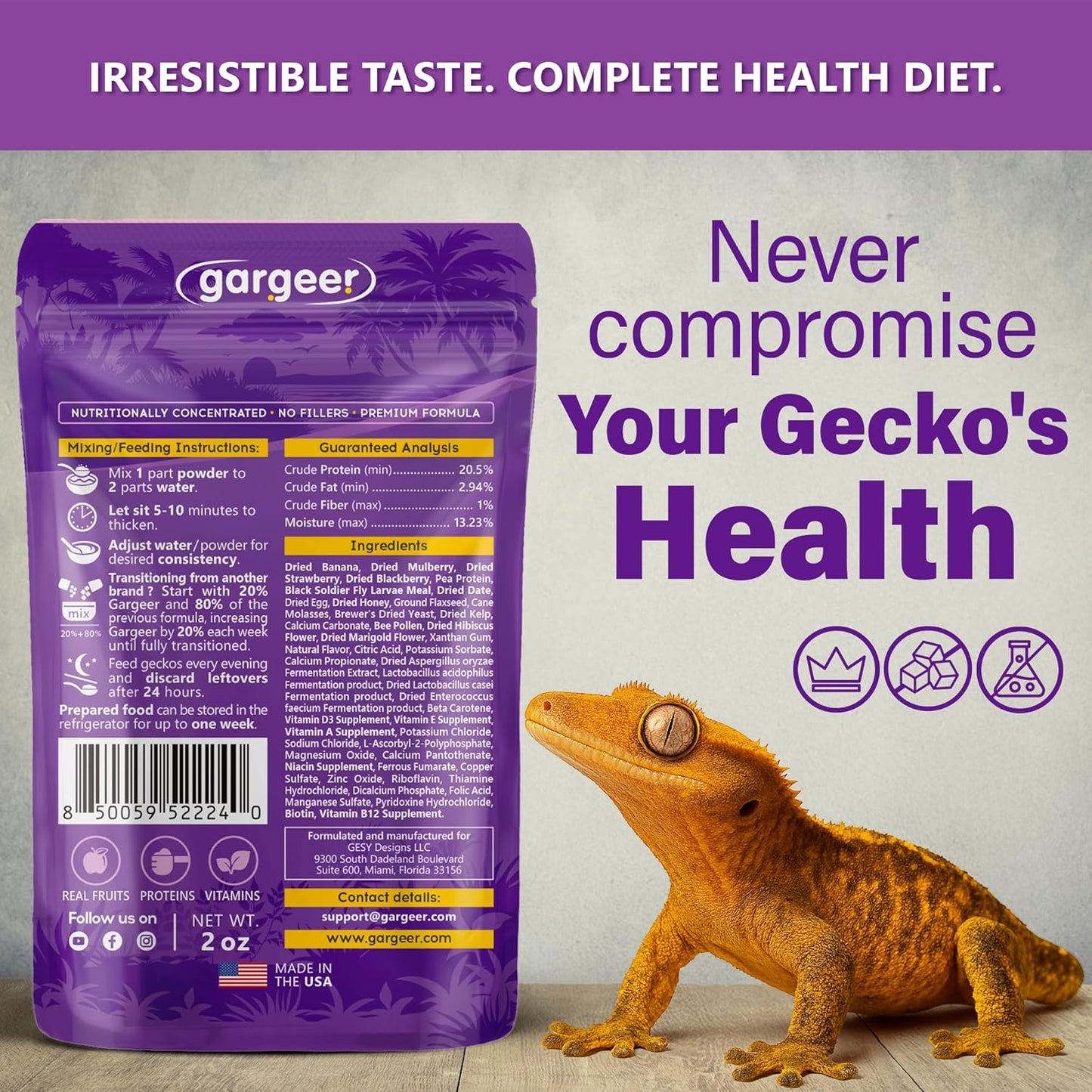'Picky Geck' Wildberry Burst - Premium Crested Gecko Food | Antioxidant & Immune Support Formula | Real Fruit & Insect Protein | No Fillers - Only Premium Ingredients | 2oz | Made in USA.