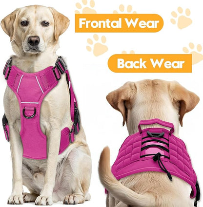 Heavy-Duty Tactical Dog Harness for Large Dogs, No Pull Adjustable Reflective Pet Vest with Molle System, K9 Military-Grade Control for Service Training, Outdoor & 10+ Breeds, Pink, XX-Large