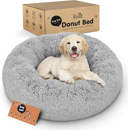 Donut Dog Bed - Premium Comfort for Anxiety Relief - Fluffy & Calming Design with Ultra-Plush Support | Cozy Round Dog Bed with Super Soft Circle Style (Size S Grey)