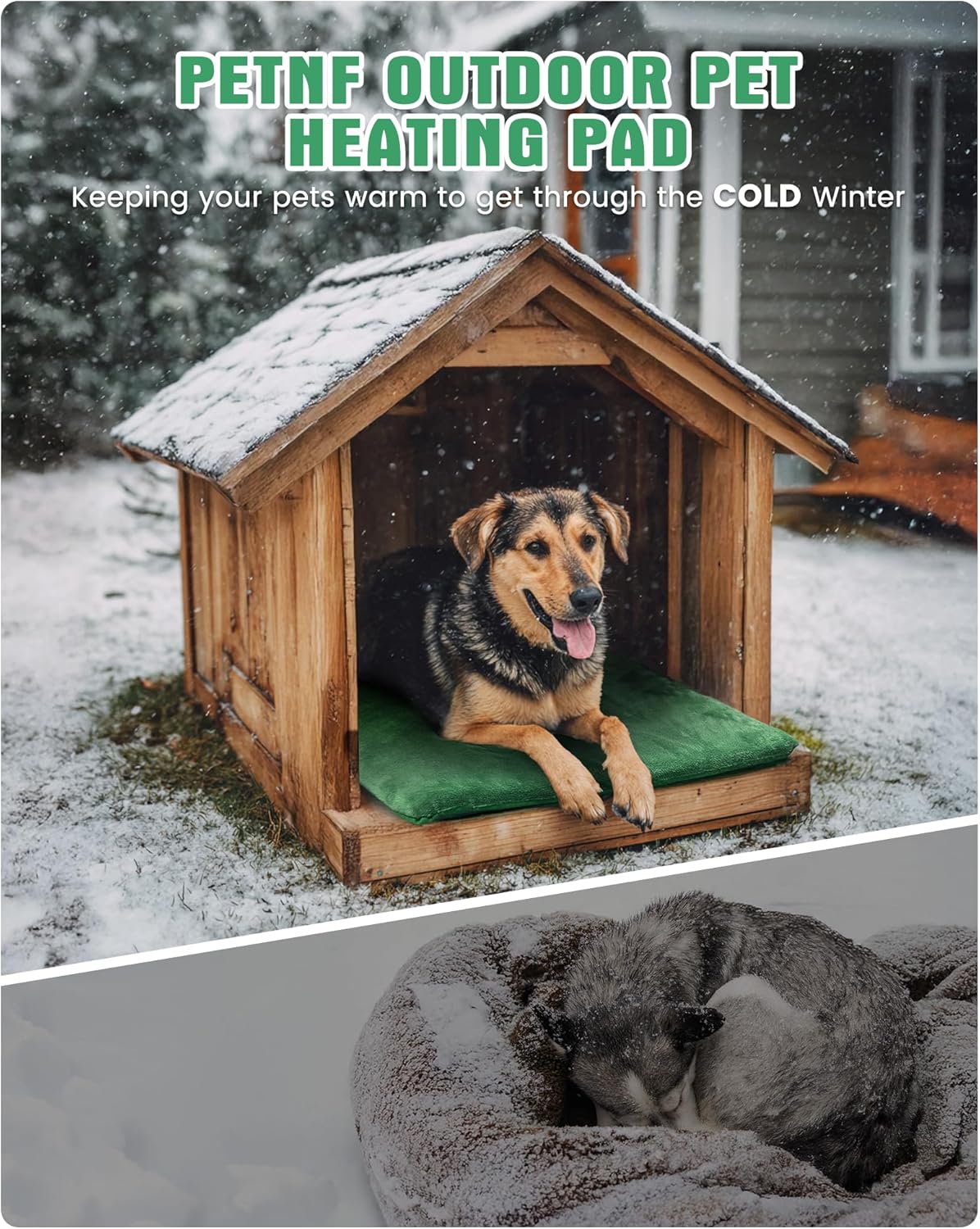 PETNF Outdoor Pet Heating Pad for Cats & Dogs, 100.4-107.6°F Auto Temp Control, Waterproof Fireproof, for Cat House/Dog Kennel/Carport, Fits Domestic & Stray Pets (Green 15.7"X27.6")