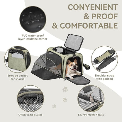 Petsfit Expandable Cat Carrier Dog Carrier, Soft-Sided Collapsible Portable Pet Carrier, 19x12x12, Green