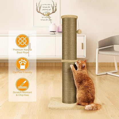 PAWSCRAT Cat Scratching Post 32 Inch High, 5.5 Inch Large Diameter Natural Sisal Cat Scratch Post, Scratch-Resistant and Durable Tall Cat Scratcher for Indoor Cats, Protect Your Furniture, Yellow