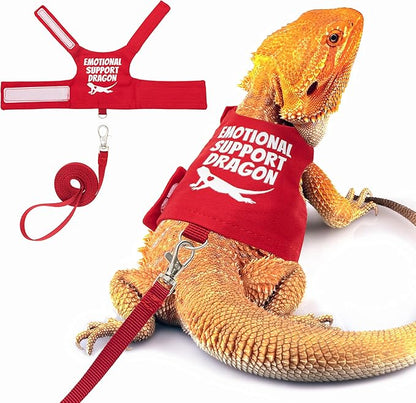 Bearded Dragon Harness and Leash Set - Escape Proof Adjustable Lizard Reptiles Harness with 5 ft Short Leash for Walking Outdoor