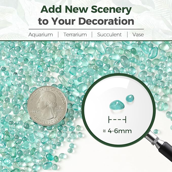 T4U Fish Tank Gravel 2 LB, Tumbled Small Rocks for Aquarium, Glass Beads for Vases, Succulent Rocks for Plants, Aquarium Gravel Decorative Pebbles for Terrarium Crafts Vase Filler, Green