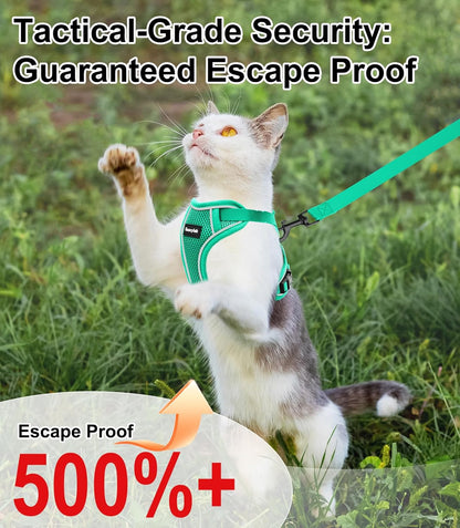 Cat Harness and Leash for Walking Escape Proof Soft Adjustable Cat Leash Breathable Comfortable Vest Easy to Wear Kitten Harness for Outdoor Travel Emerald M