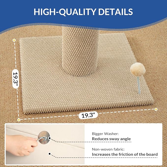 Cat Craft Cat Scratching Post Large Reticulate Carpet Scratching Post for Indoor Cats, Tall Cat Scratch Post, Carpet Cat Scratcher with Replaceable Toys, Sturdy Base, Large, Beige