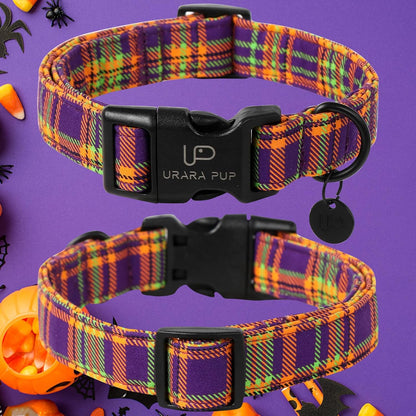 Halloween Dog Collar, Colorful Plaid Dog Collar for Small Dogs, Fall & Winter Puppy Collars with Lightweight Plastic Buckle, Cute Plaid Pet Collars for Girl Boy Dogs,XS