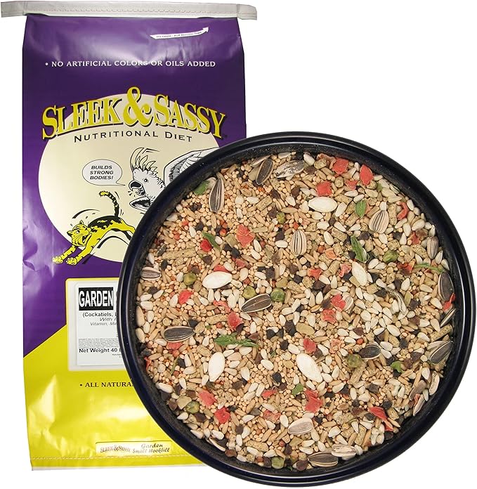 SLEEK & SASSY Garden Small Hookbill Bird Food for Cockatiels, Lovebirds, Quaker Parrots & Small Conures (40 lbs.)