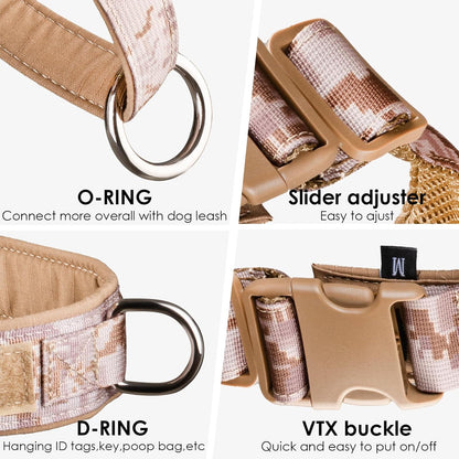 No Pull Dog Harness for Medium Large Dogs, Escape Proof Adjustable Harness Brown Camo, L