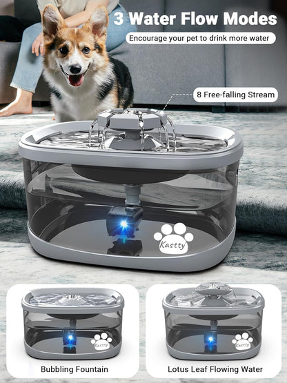 Kastty 2.5Gal/9.5L Dog Water Fountain Extra Large Pet Water Fountain 3 Flow Modes Cat Water Fountain Larger Filter Filtration& Smart LED Pump& Safe Touch, BPA-Free, Quiet for Large Dogs Pets FS68