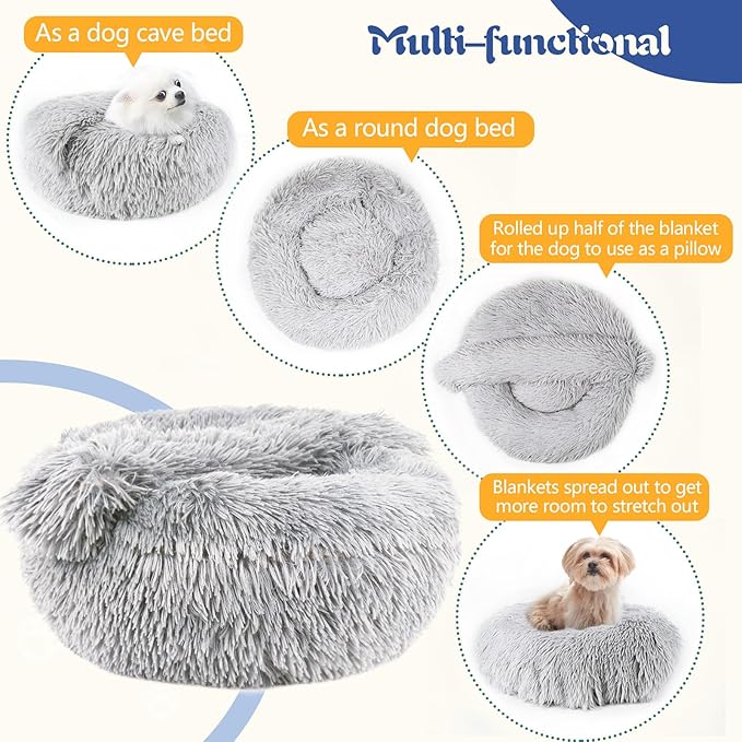 ShinHye Round Plush Fluffy Hooded Cat Bed Cave, Cozy for Indoor Cats or Small Dogs, Waterproof Bottom, Washable