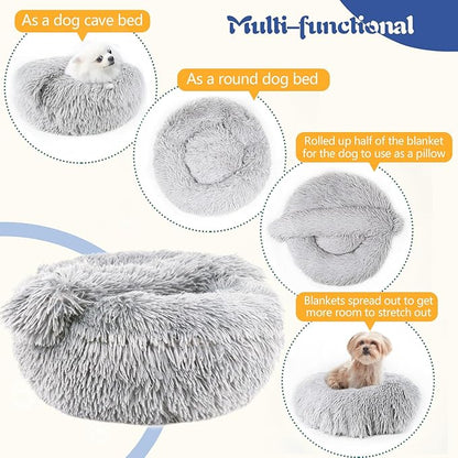 ShinHye Round Plush Fluffy Hooded Cat Bed Cave, Cozy for Indoor Cats or Small Dogs, Waterproof Bottom, Washable