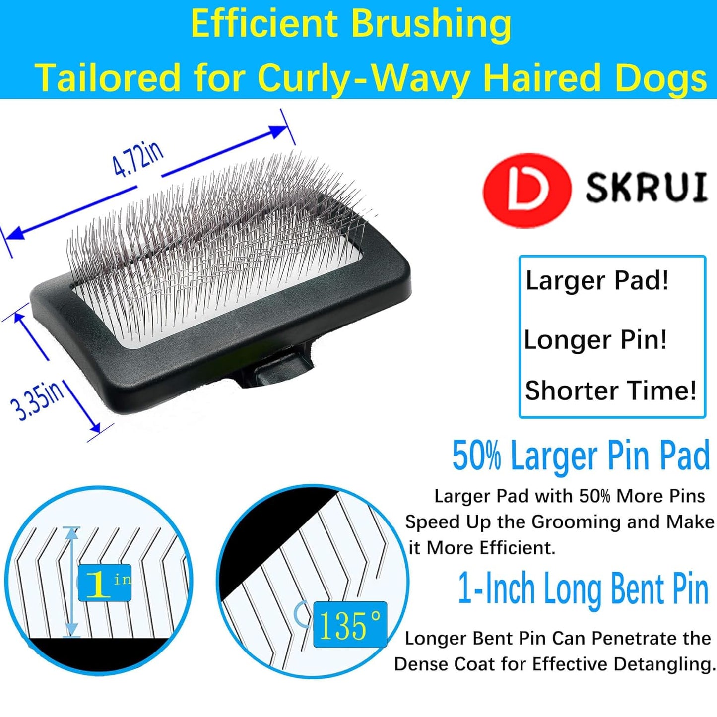 Extra Long Universal Pins Slicker with rubberized Handle,Big Dog Slicker Brush,Extra Long Pin Slicker Brush for Dog Pet Grooming Pins and Deshedding, Groom Like a Professional25mm(1")