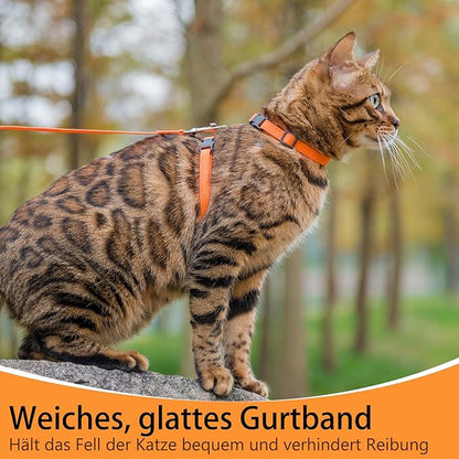 PUPTECK Adjustable Cat Harness and Leash Set Escape Proof Kitten Strap Collar for Walking Travel, Orange, M