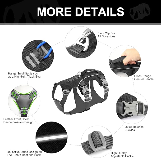 Escape Proof Dog Harness Medium Sized Dog, Reflective No Pull Dog Vest with Handle, Lightweight Full Body Pet Harness Adjustable for Walking,Training(Blue,Chest:17-32")