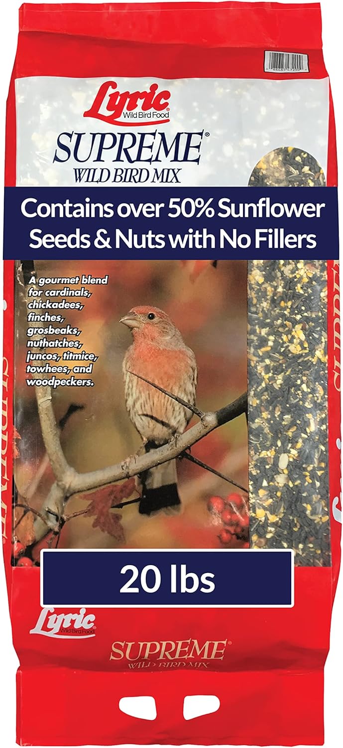 Lyric Supreme Wild Bird Seed - Wild Bird Food Mix with Nuts & Sunflower Seeds for Outside Feeders - Attracts Many Beautiful Songbirds - 20 lb bag