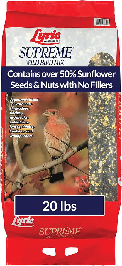 Lyric Supreme Wild Bird Seed - Wild Bird Food Mix with Nuts & Sunflower Seeds for Outside Feeders - Attracts Many Beautiful Songbirds - 20 lb bag