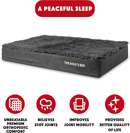 The Dog’s Bed Orthopedic Memory Foam Dog Bed, XL Grey Fur, Pain Relief for Arthritis, Hip & Elbow Dysplasia, Post Surgery, Lameness, Supportive, Calming, Waterproof Washable Cover