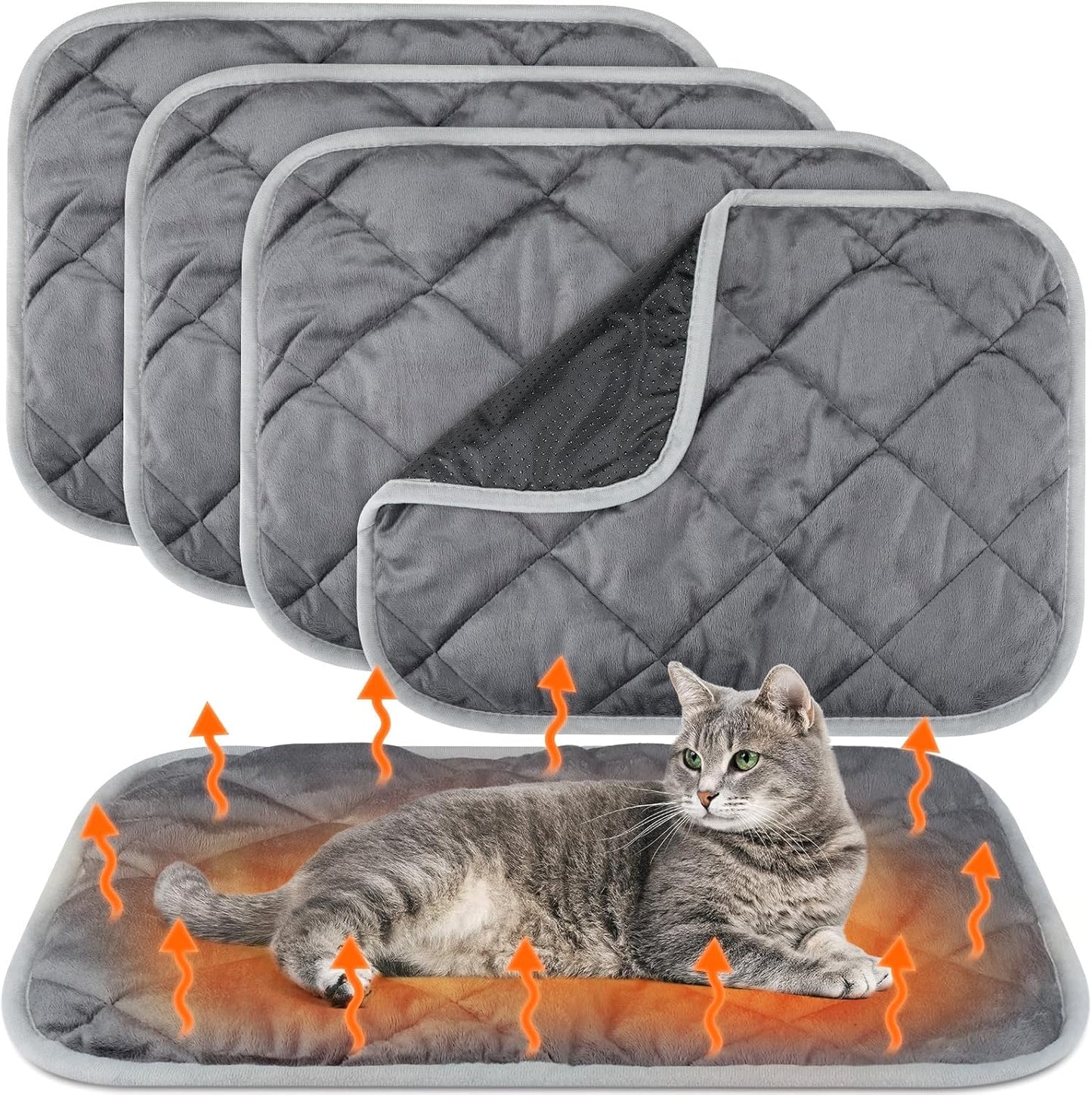 4 Pack Self Heating Cat Pad Self Warming Dog Mat Reflects Body Heat Extra Warm Thermal Pet Pad Washable Dog Cat Bed Crate Bed Mat Blanket(Gray,18 x 24 Inch)