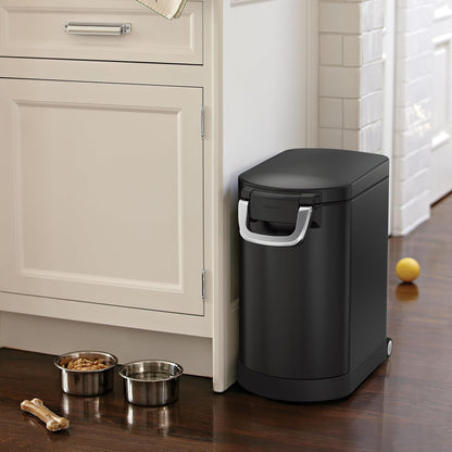 simplehuman 25 Liter, 27 lb / 12.2 kg Medium Pet Food Storage Container for Dog Food, Cat Food, and Bird Feed, Alloy Steel, Matte Black