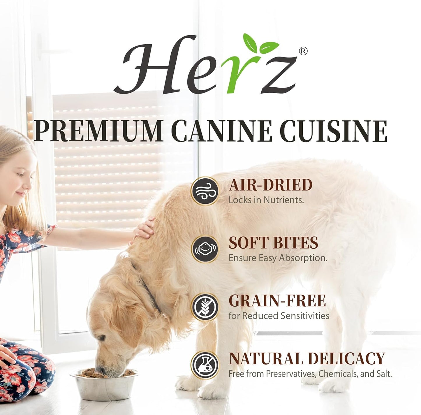 Herz Air-Dried Dog Food Turkey & Duck Liver Recipe 2.2 lb, All-Natural, High-Protein, Grain-Free, Limited Ingredients, Complete & Balanced, Premium Canine Cuisine