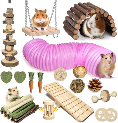 40 PCS Hamster Toys Set, Guinea Pig Toys Enrichment Hamster Tubes and Tunnels, Rat Enrichment Toy with Bridge, Seesaw, Swing, Ball for Gerbils, Chinchillas, Dwarf and Syrian Mouse