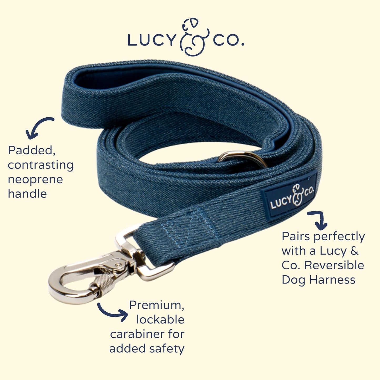 Lucy & Co. 5 Foot Designer Dog Leash for Small, Medium or Big Dogs or Puppies Puppy – Pet Accessories & Supplies- Large-Blue Denim